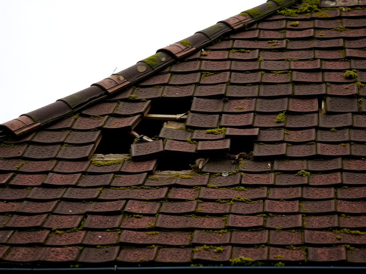 Before: damaged roof in need of repair